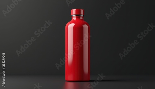 Glossy Red Water Bottle Mockup: Sleek and Modern Design on Dark Background