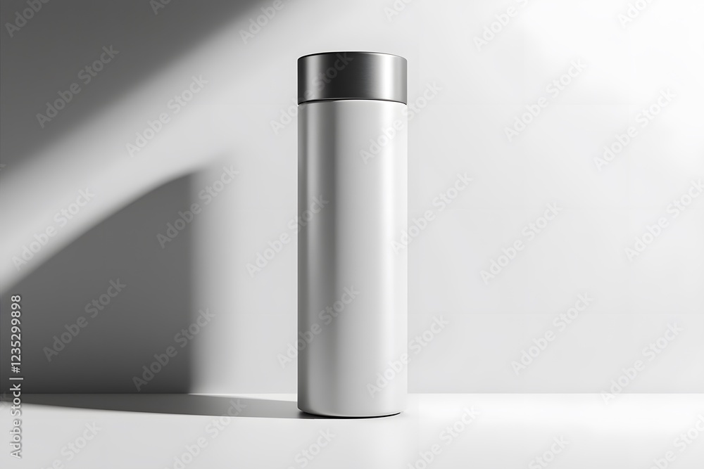 Sleek Cylindrical Bottle Mockup White Container with Black Lid Minimalist Product Packaging Design Sleek Cylindrical Bottle Mockup White Container with Black Lid Minimalist Product Packaging Design
