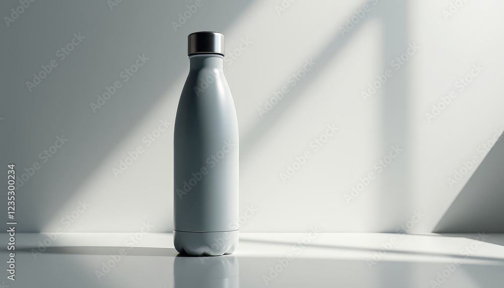 Sleek Matte White Water Bottle Mockup: Glossy Finish Highlight Sleek Matte White Water Bottle Mockup: Glossy Finish Highlight