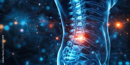 A captivating depiction of the human spine, highlighting pain points with a glowing effect, ideal for medical, health, and wellness industries.