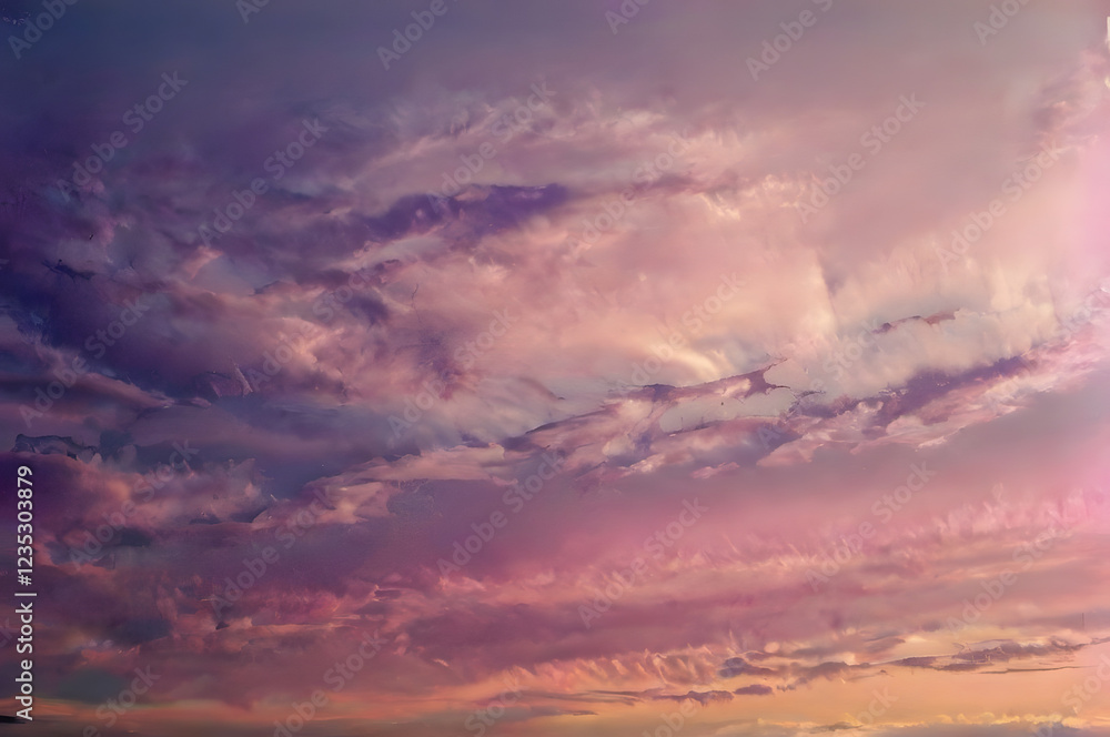 Fototapeta premium Pink and Purple Clouds Across The Sunset Sky