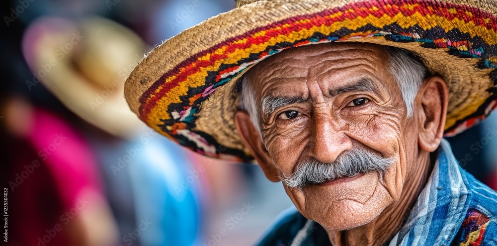 Fototapeta premium a seasoned Mexican gentleman with a mustache sporting a traditional sombrero, generative AI