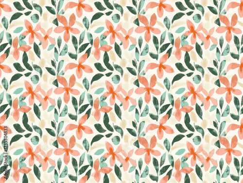 Floral Watercolor Seamless Pattern:  A vibrant and delicate floral pattern, perfect for textile designs, packaging, and wallpaper. This intricate design features a delicate.