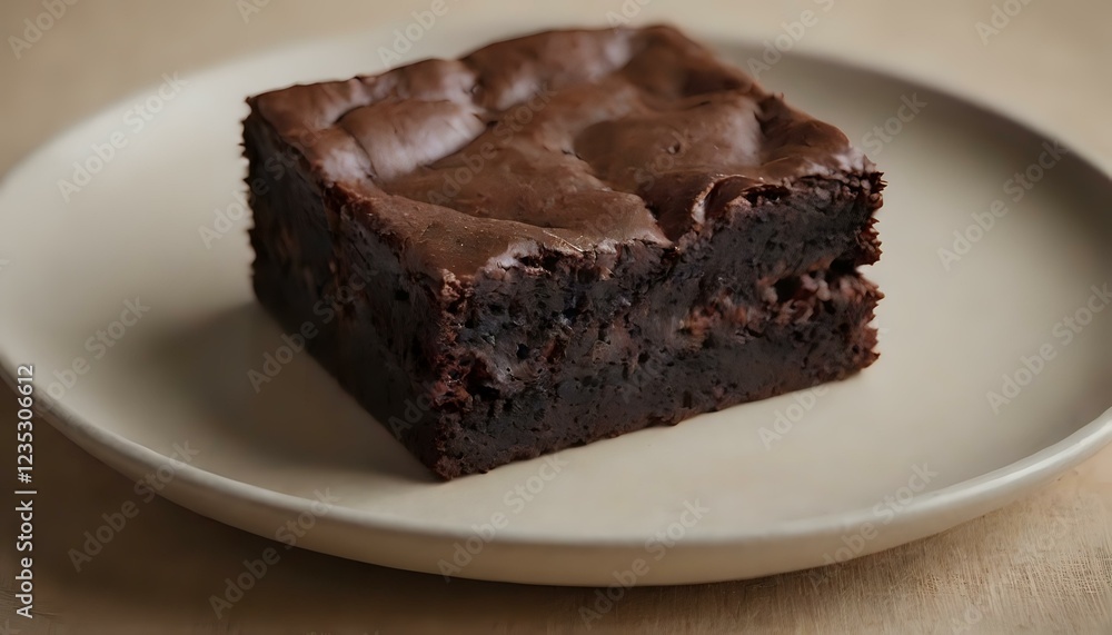 Rich chocolate brownie with a glossy top, close-up shot on a plate Rich chocolate brownie with a glossy top, close-up shot on a plate