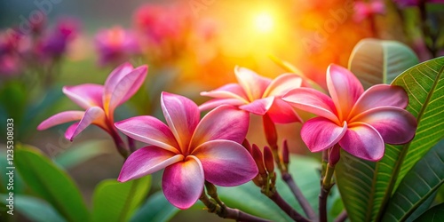 Wallpaper Mural Long Exposure Pink Frangipani Flowers Blooming in Garden at Sunset Torontodigital.ca