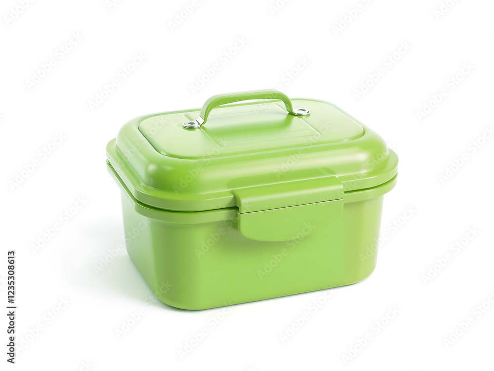 A green lunchbox container isolated on white, perfect for food storage or reusable concepts. Generative AI