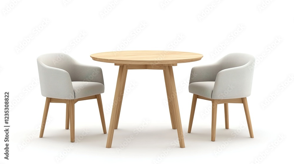 3D rendering of a modern minimalist dining table with two chairs, isolated on a white background. 3D rendering of a modern minimalist dining table with two chairs, isolated on a white background.