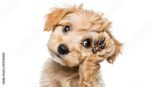 Adorable Fluffy Puppy Covering Eye With Paw