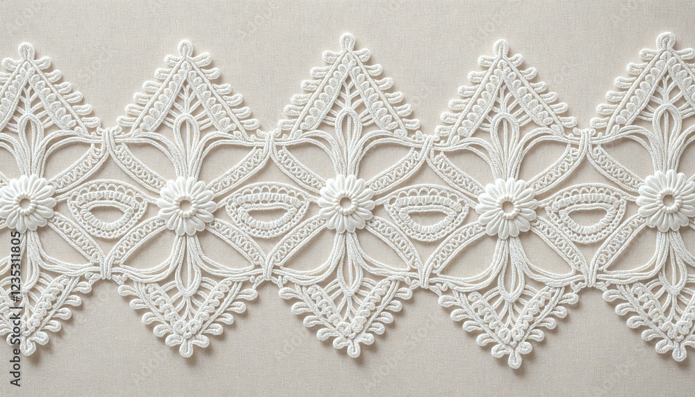 Obraz premium Close-up White Lace Trim with Floral Motifs