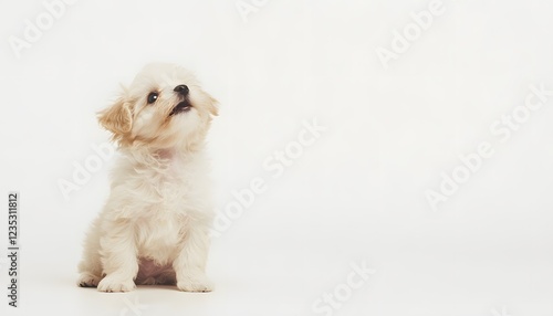 Adorable Fluffy Cream Colored Puppy Sitting