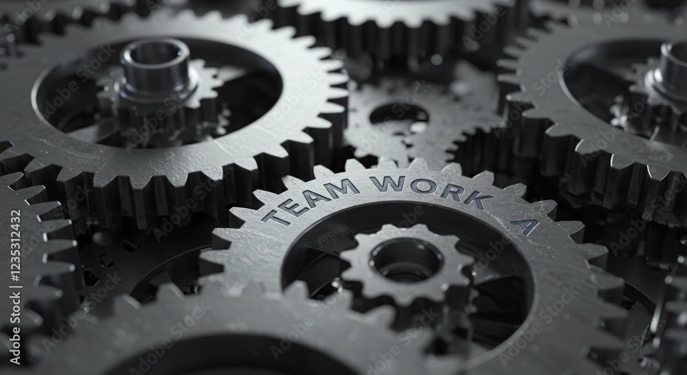 Interlocking Metal Gears Showing Teamwork Concept Close Up Interlocking Metal Gears Showing Teamwork Concept Close Up