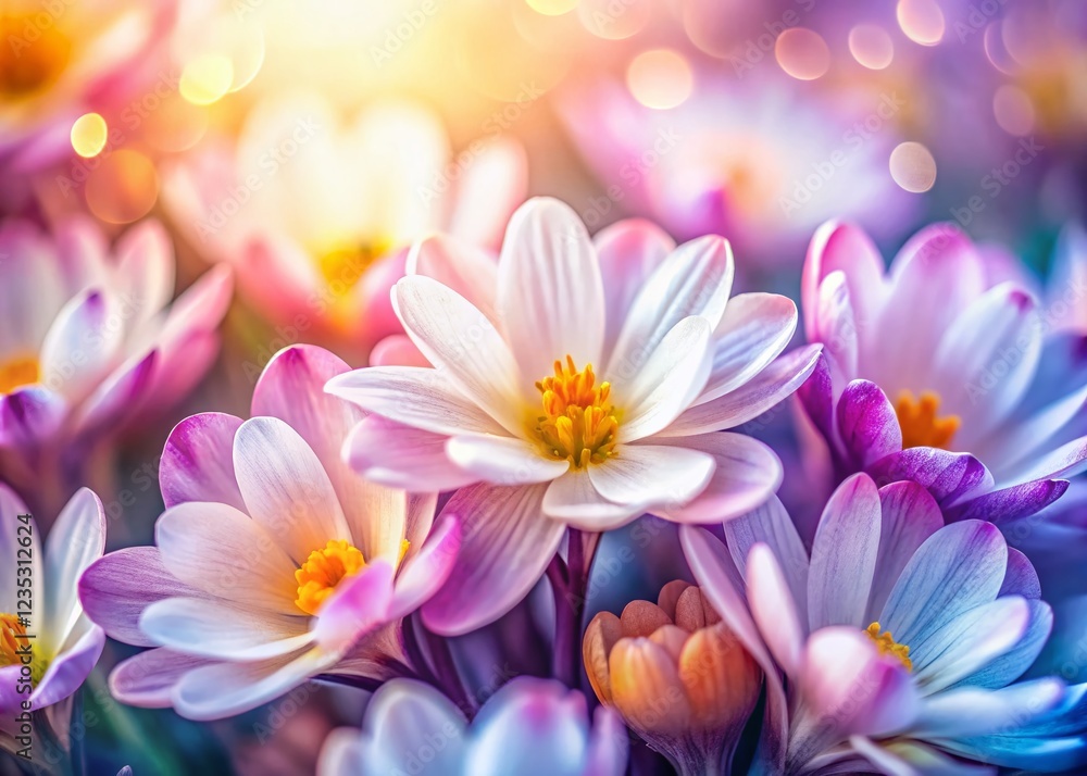 Naklejka premium Macro Spring Floral Pattern: Delicate White Bloom Close-Up Long Exposure Photography