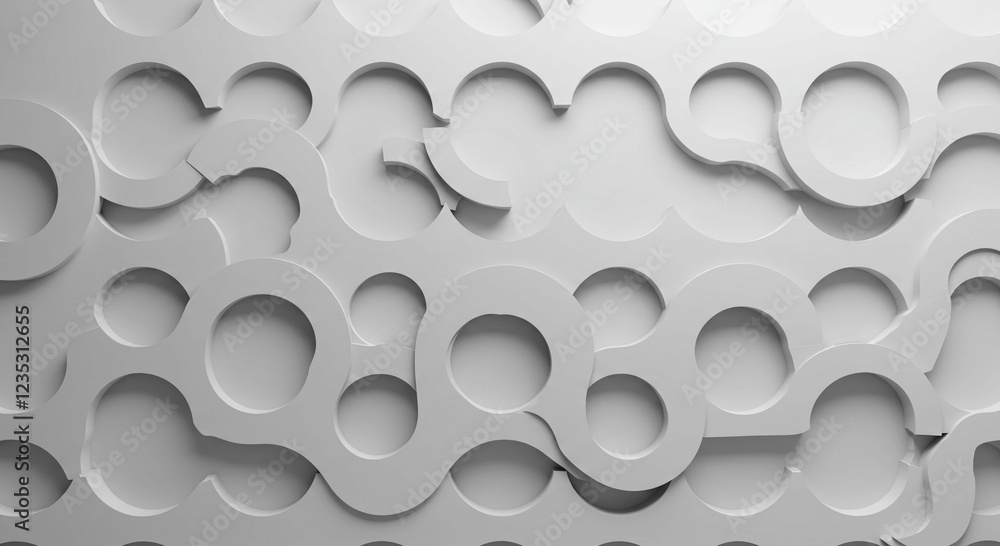 Abstract White 3D Geometric Pattern Background Texture with Circular and Curving Shapes Abstract White 3D Geometric Pattern Background Texture with Circular and Curving Shapes