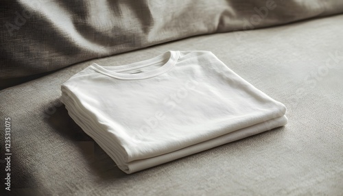 Neatly Folded White T Shirts On A Sofa