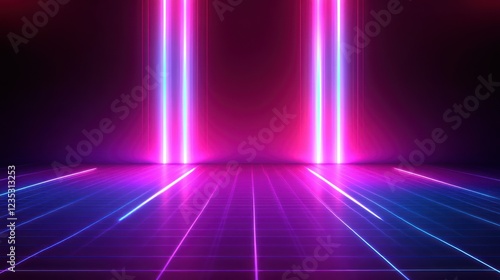 Wallpaper Mural Abstract Neon Lights Illuminate Gridded Floor Torontodigital.ca