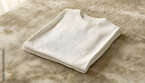 Folded White T Shirt On Beige Fabric