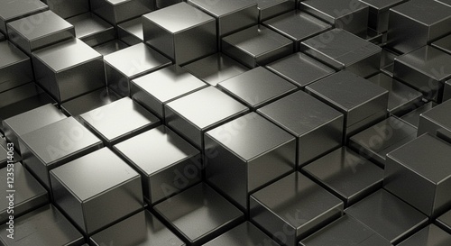 Abstract Metallic Cubes Background 3D Render Dark Grey Silver Industrial Design Texture