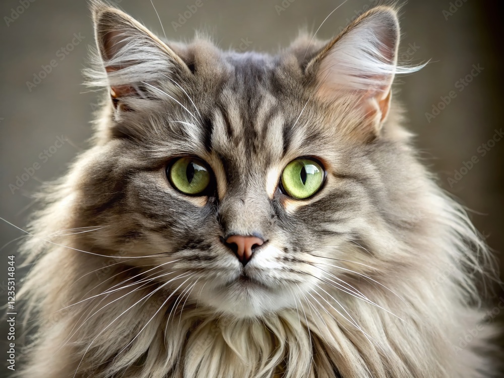 Majestic Gray Feline: A Captivating Close-Up of a Long-Haired Cat Majestic Gray Feline: A Captivating Close-Up of a Long-Haired Cat