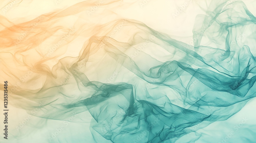 Abstract teal, orange fabric flowing, light background, design element Abstract teal, orange fabric flowing, light background, design element