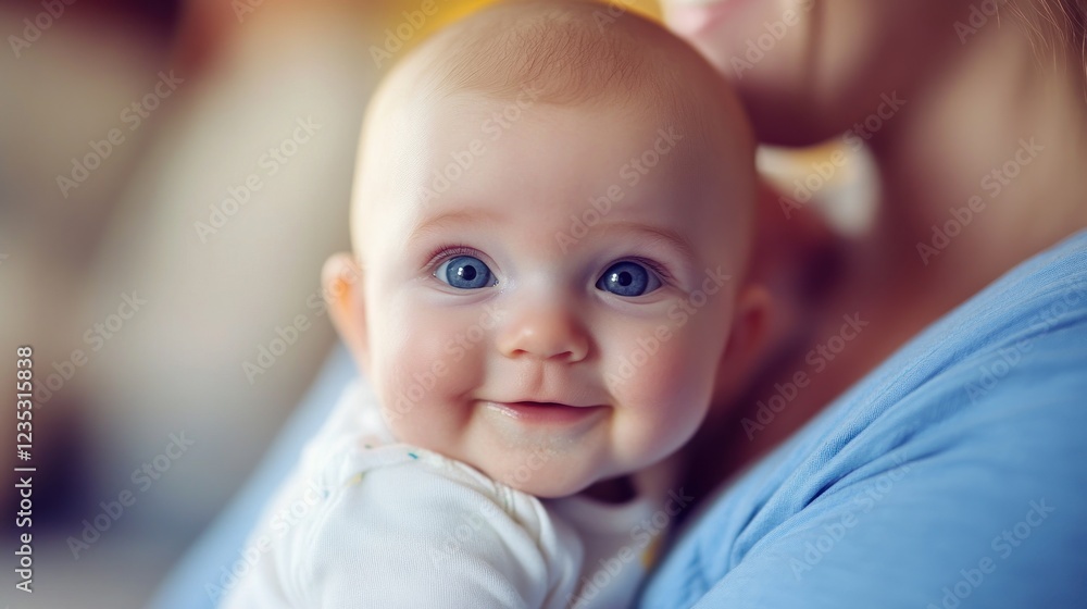 Adorable Baby With Blue Eyes Held Close By Mother Adorable Baby With Blue Eyes Held Close By Mother