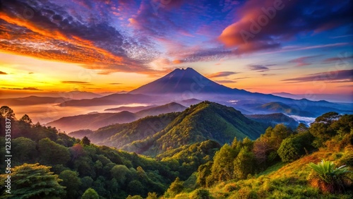 Majestic Mount Ciremai at Dusk: Breathtaking Low Light Scenery in West Java, Indonesia photo