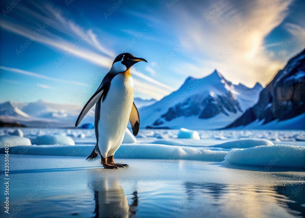 Obraz premium Majestic Penguin Stroll Across Icy Antarctic Landscape - High-Resolution Stock Photo
