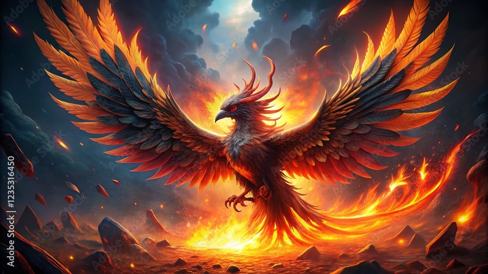 Fototapeta premium Majestic Phoenix Fire Rebirth Low Light Photography Stock Photo