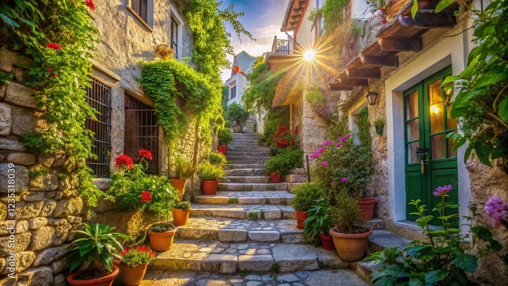Fototapeta premium Marmaris Old Town: Charming Stairway & Lush Greenery - Vertical Travel Photo