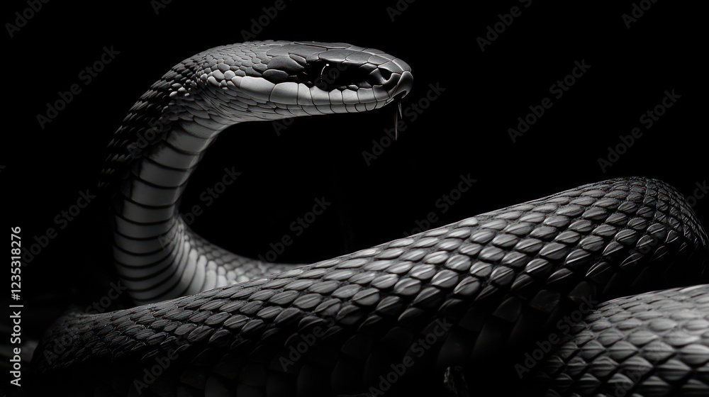 Fototapeta premium Majestic Black Snake in Dark Setting