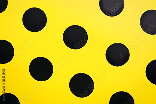 Bold Black Circles on Vibrant Yellow Background Abstract Graphic Design Texture