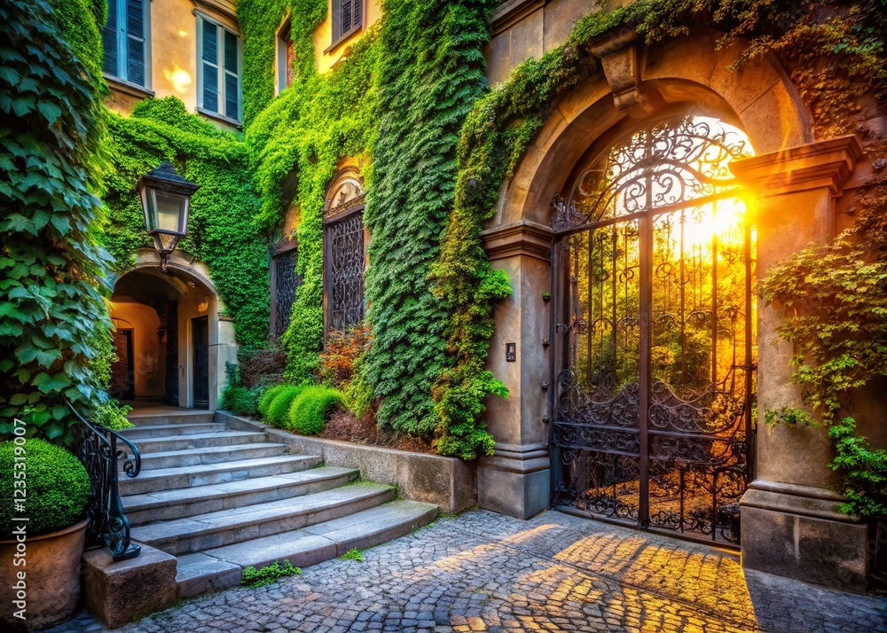 Fototapeta premium Milanese House Entrance: Double Exposure Architectural Photography - Vintage Charm
