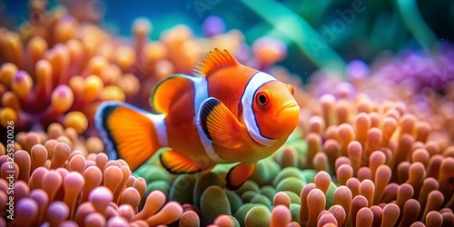 Miniature World: Vibrant Clownfish in Coral Reef, Tilt-Shift Photography