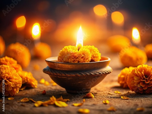 Minimalist Mahalaya:  Sunrise,  Floral Offering, Clay Lamp,  Spiritual Awakening, Durga Puja