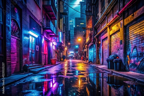 Mysterious Neon Cityscape at Night - Urban Exploration Photography