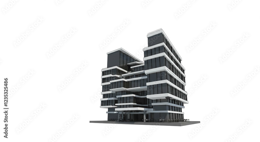Modern Black and White Office Building Architectural 3D Model Render Modern Black and White Office Building Architectural 3D Model Render