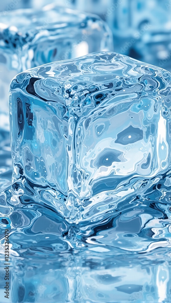 Surreal geometric shapes from melting ice cubes in water Surreal geometric shapes from melting ice cubes in water