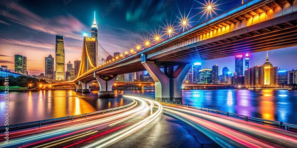 Fototapeta premium Night Photography of Automobile Bridge Ascending and Extending
