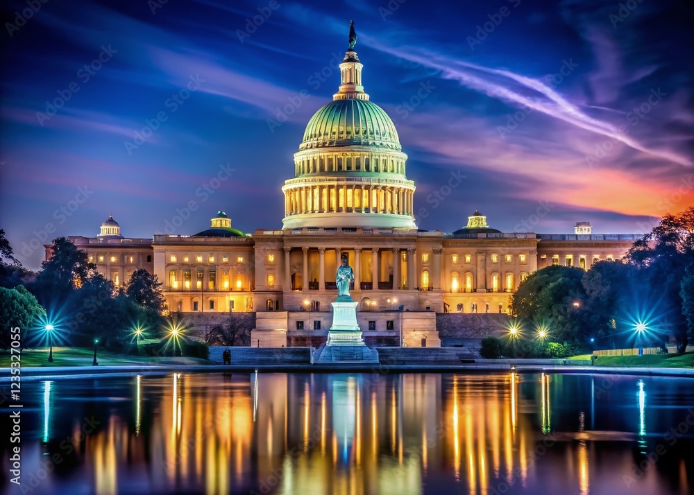 Fototapeta premium Nighttime Majesty: United States Capitol Building Illuminated in Washington, DC