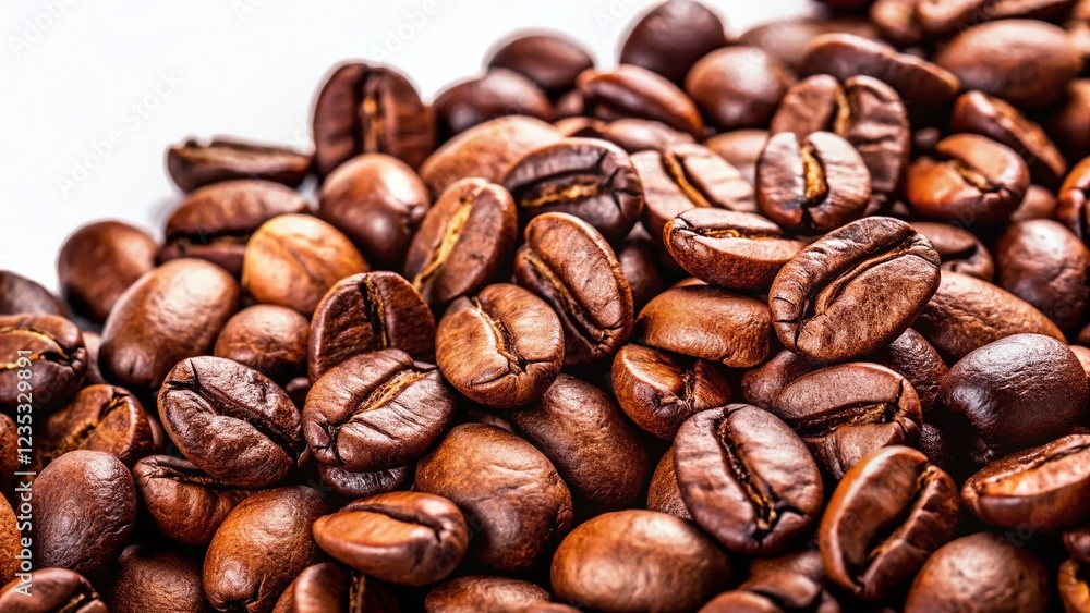 Fototapeta premium Panoramic Coffee Bean Texture: Minimalist White Background Stock Photo