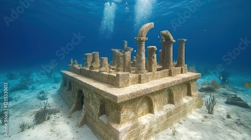 Underwater Ruins: An Enigmatic Stone Structure in a Vibrant Ocean photo