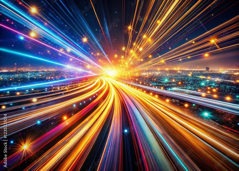 Panoramic Sparkling Abstract Light Trails: Night Cityscape Energy Panoramic Sparkling Abstract Light Trails: Night Cityscape Energy