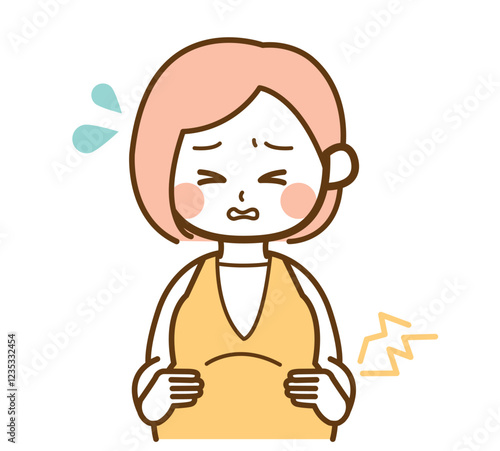 お腹が痛い妊娠中の女性のイラスト