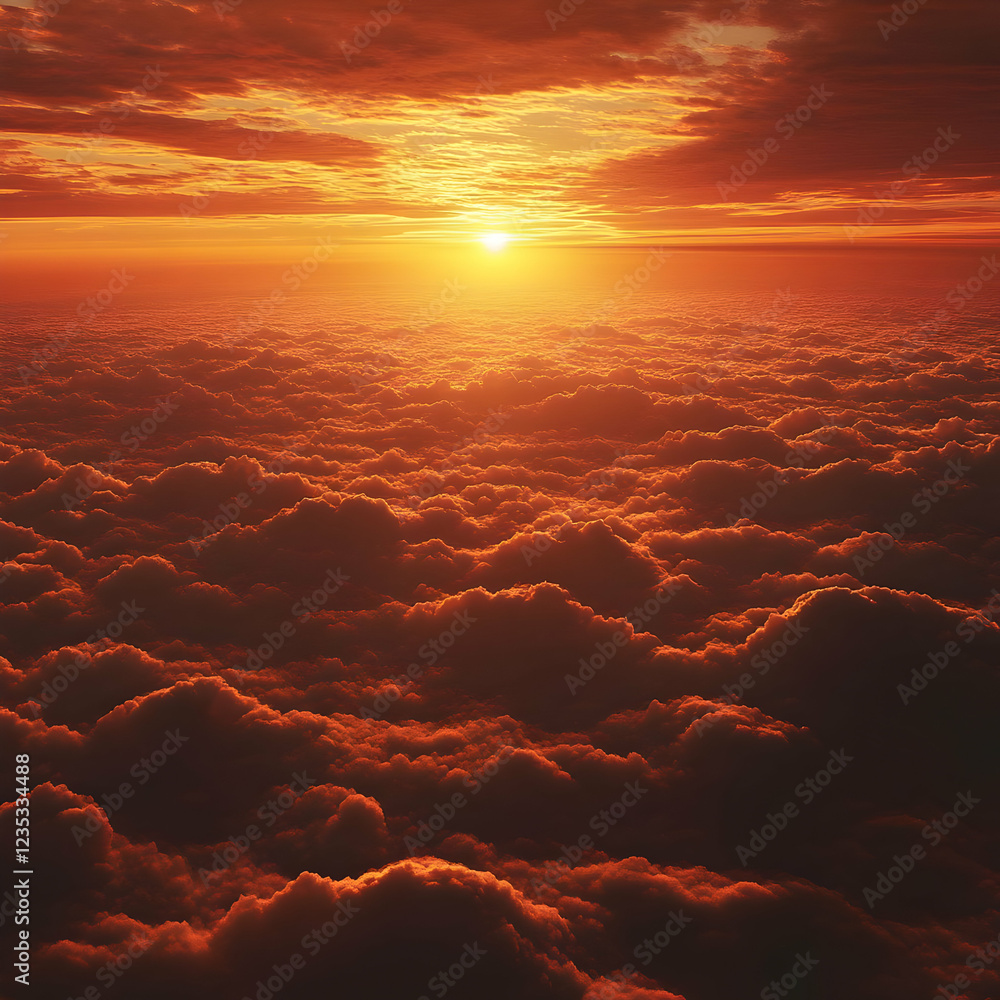 Fiery Sunset Cloudscape: A Stunning Aerial View Illustration Fiery Sunset Cloudscape: A Stunning Aerial View Illustration