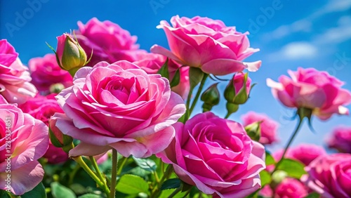 Pink Roses & Blue Sky: Stunning Floral Still Life Stock Photo