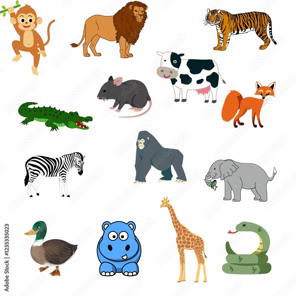 Fototapeta premium collection of animals, set of animals, wild animals, farm animals, animals, 