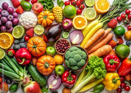 Wallpaper Mural Premium Photo | Top view of some fruits and vegetables on a white background Torontodigital.ca