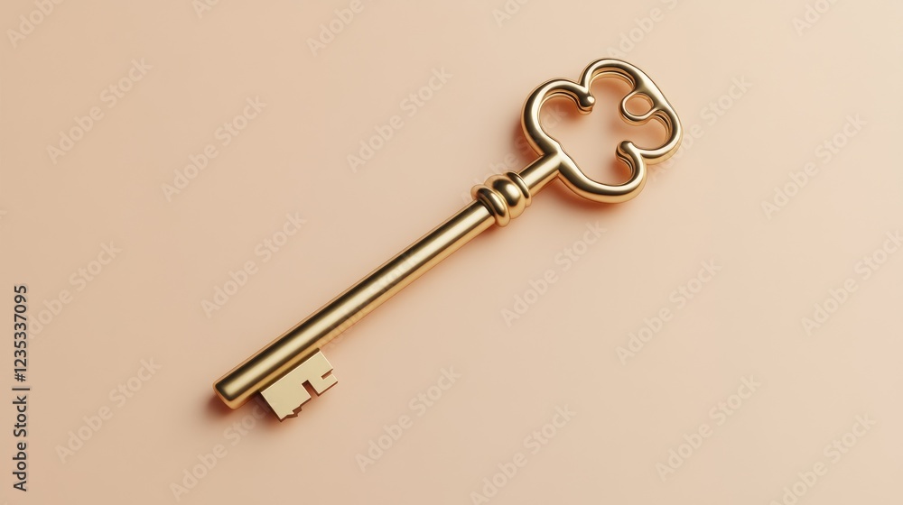 Golden key placed on a resume, symbolizing opportunity, warm beige background. Golden key placed on a resume, symbolizing opportunity, warm beige background.