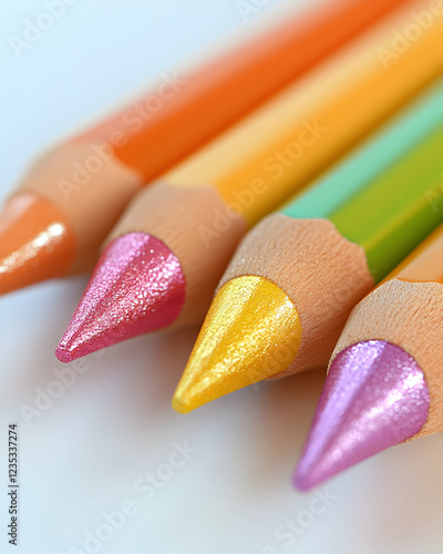 Close-up Macro Photo of Vibrant Glitter Colored Pencils
