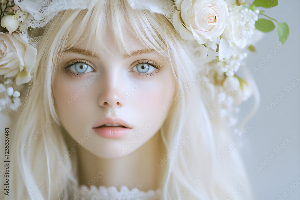 花に包まれた美しい女性のポートレート