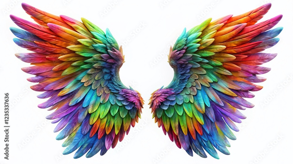 Obraz premium Rainbow Angel Wings Isolated: Whimsical Urban Exploration Photography Element